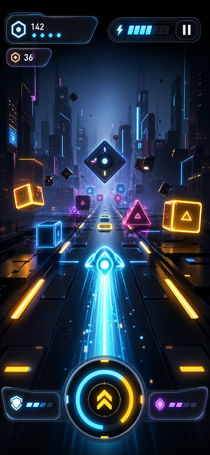 Imaginary neon mobile runner game interface